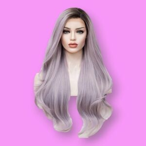 Uniwigs Misty Dawn Pale Lilac Long Natural Wave Synthetic Lace Front Wig